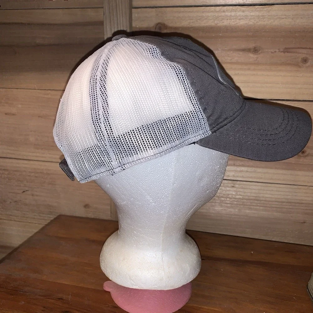 Ducks Unlimited Hat Strap Back OSFM Gray White Mesh Trucker Hat White Outline.